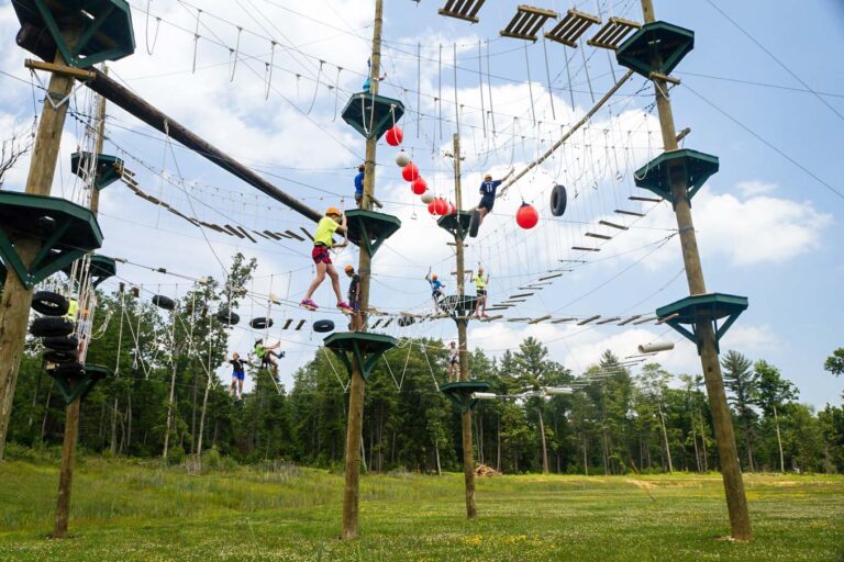 Campers on high ropes course