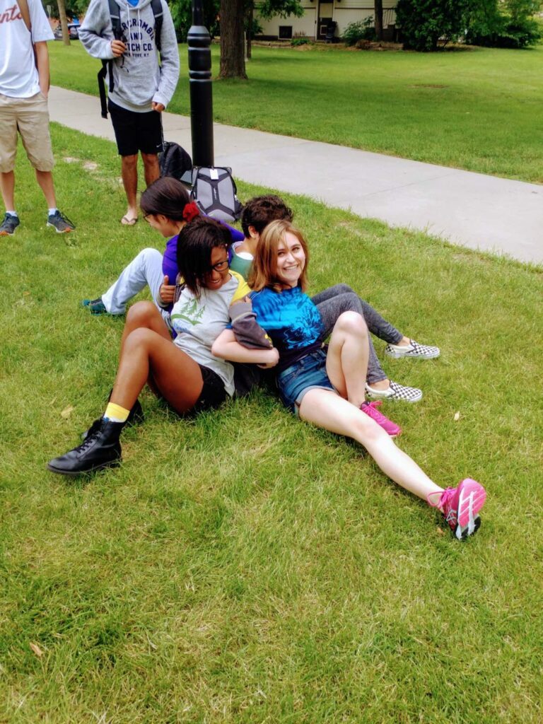 Campers doing team building exercise