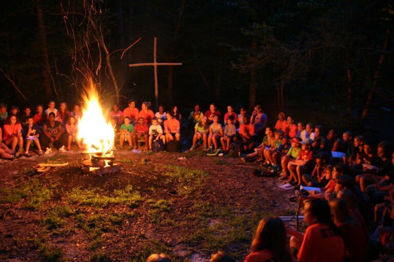 Camp fire at night