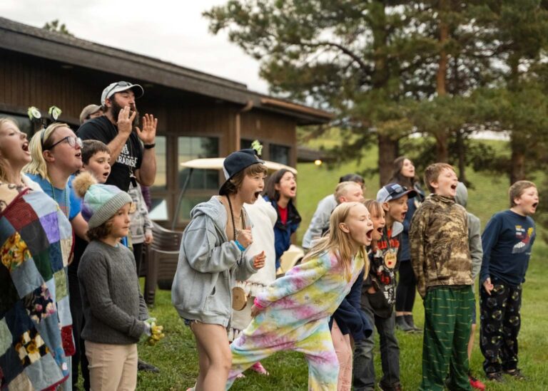 Excited campers cheering