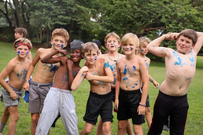 Spirited boys with war paint on