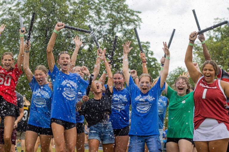 Excited campers cheering