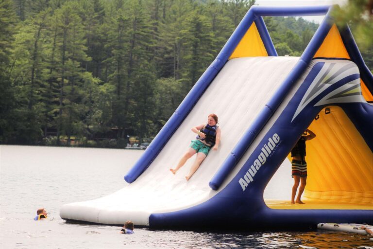 Camper on water slide