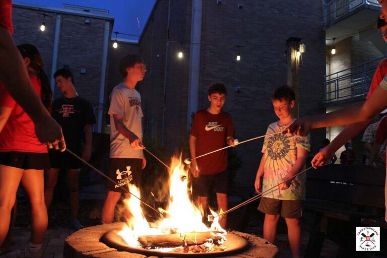 S'mores over a bonfire at night