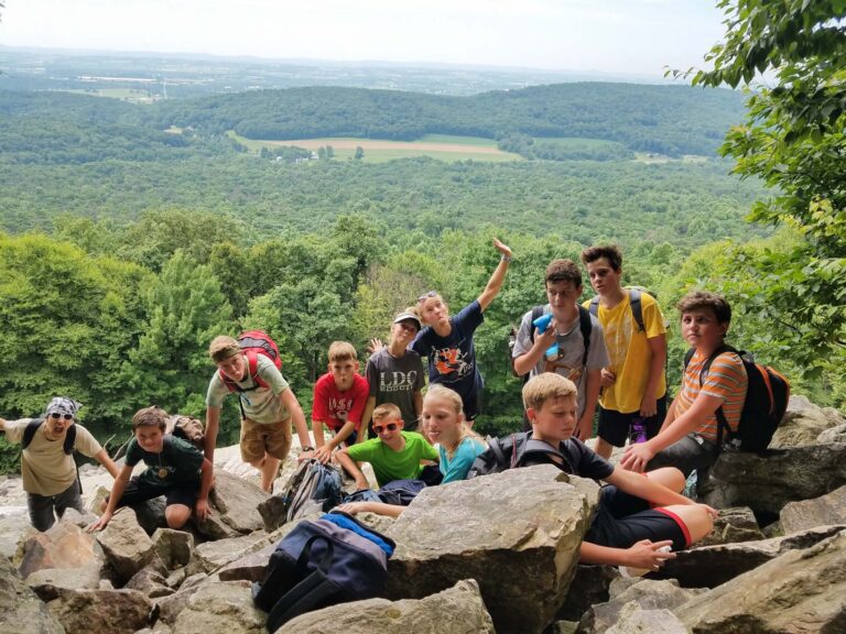 Teen campers hiking