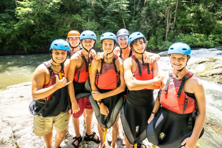 Teen boys on kayak trip