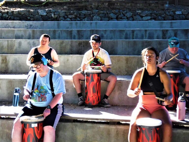 Campers making music