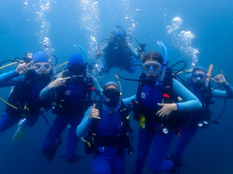 Campers underwater scuba diving