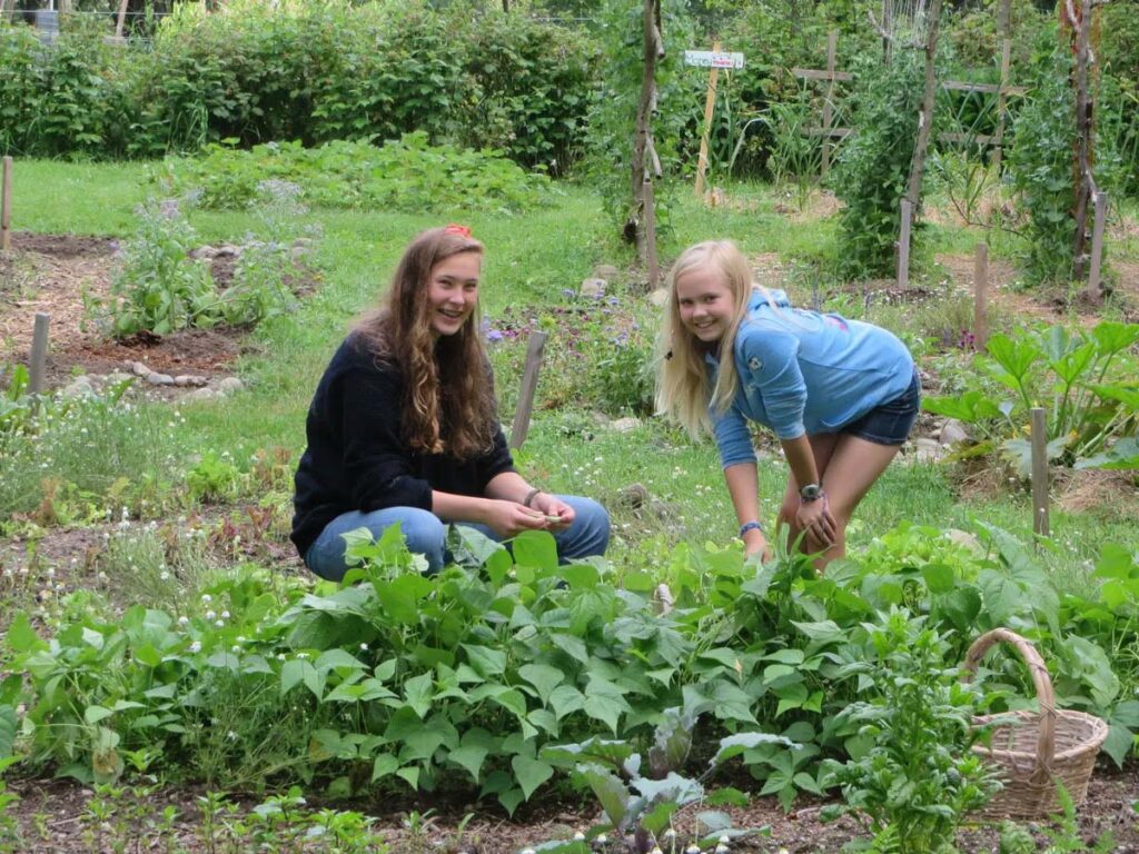 Girls working in the garden