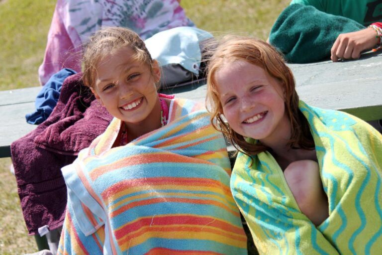 Two girls smiling