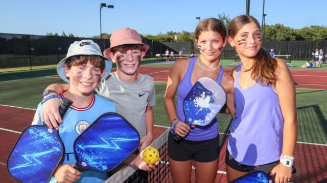 Campers playing pickleball