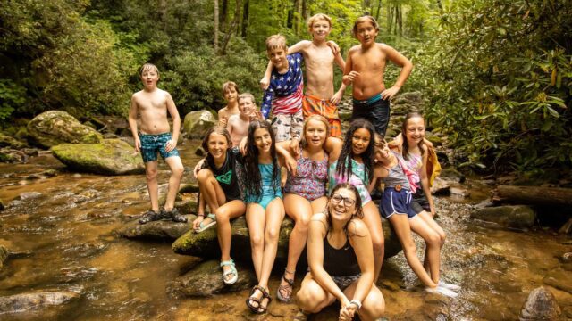 Campers in a creek
