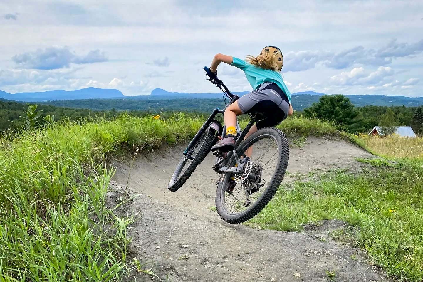 Camper on mountain bike