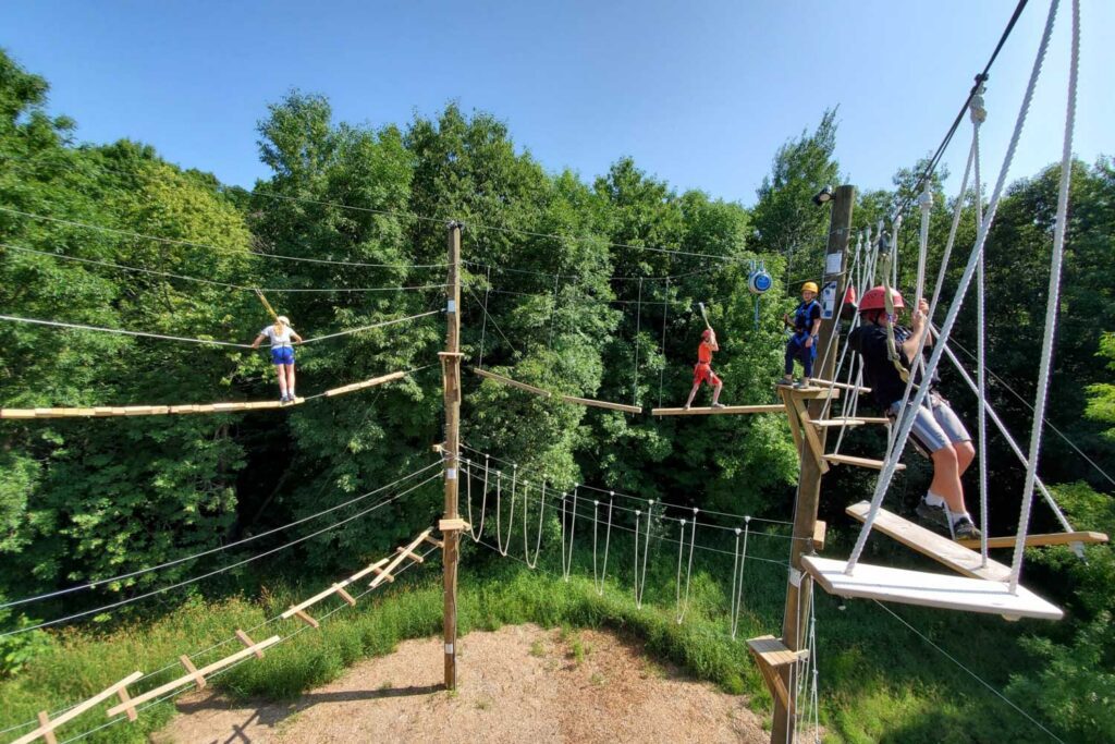 Campers on high ropes course