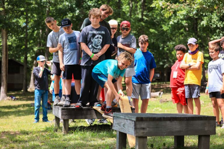 Boys team building exercise