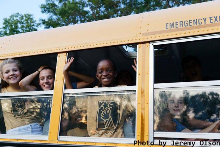 Campers on a bus