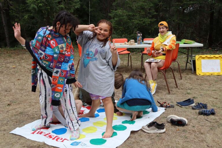 Campers playing Twister