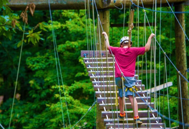 Boy on high ropes course
