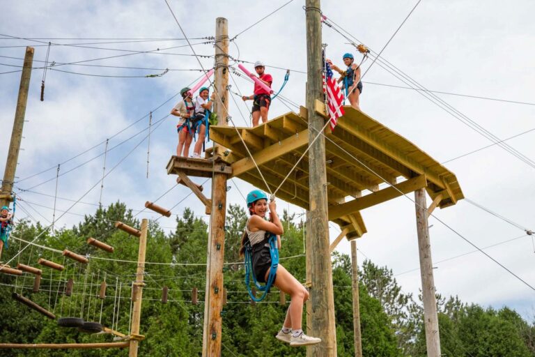 Campers on ropes course