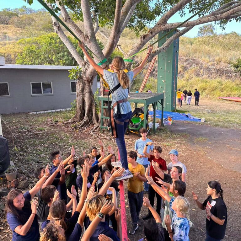 Camper on slackline