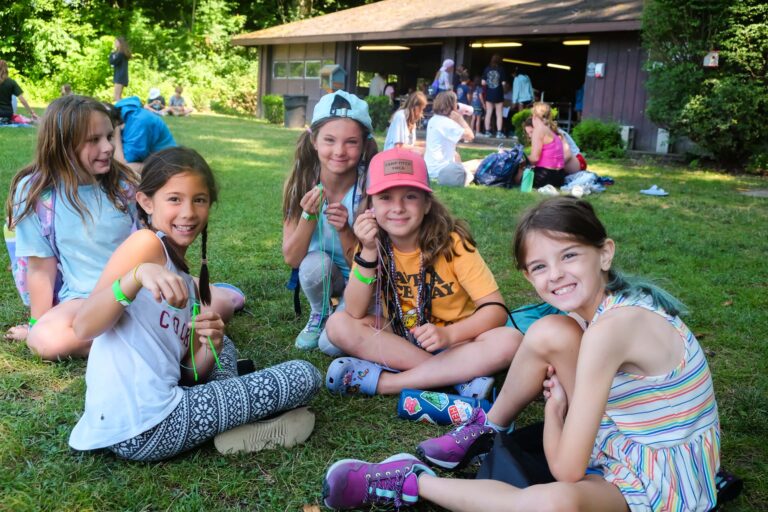 Girl camps hanging out
