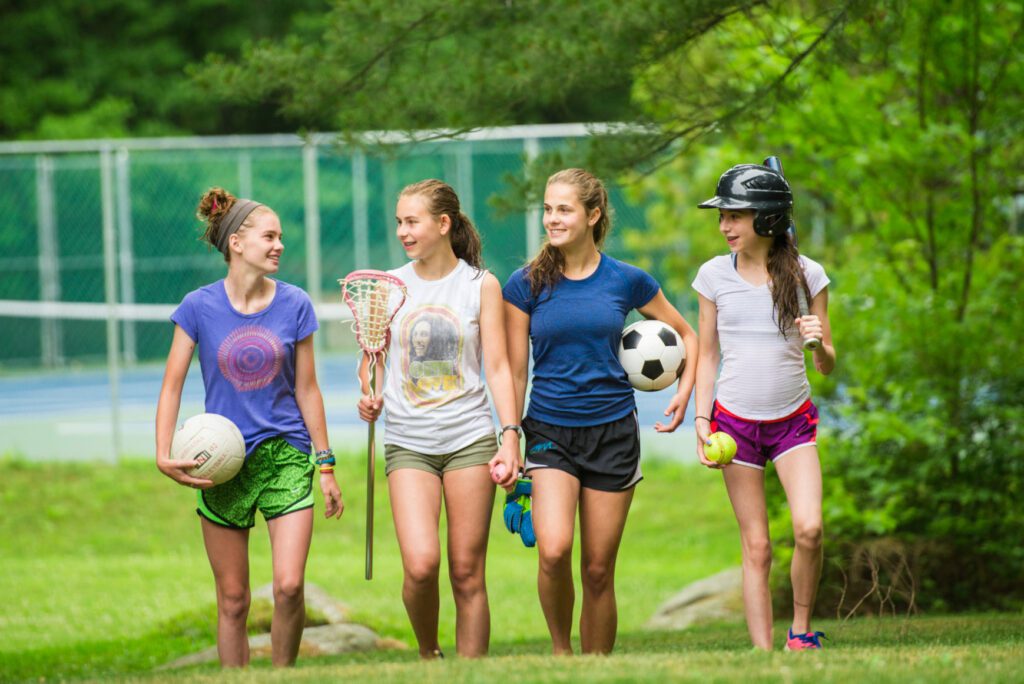 Group of girls with sports equipment