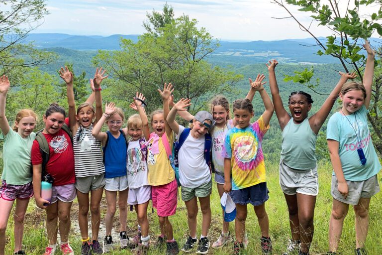 Group of little girls on a hike