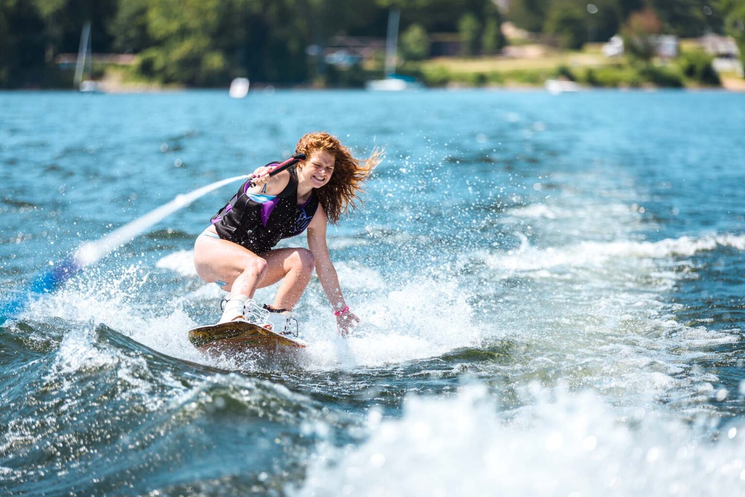 Girl wakeboarding