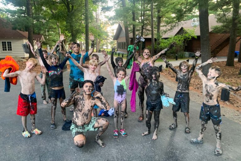 Group of muddy campers