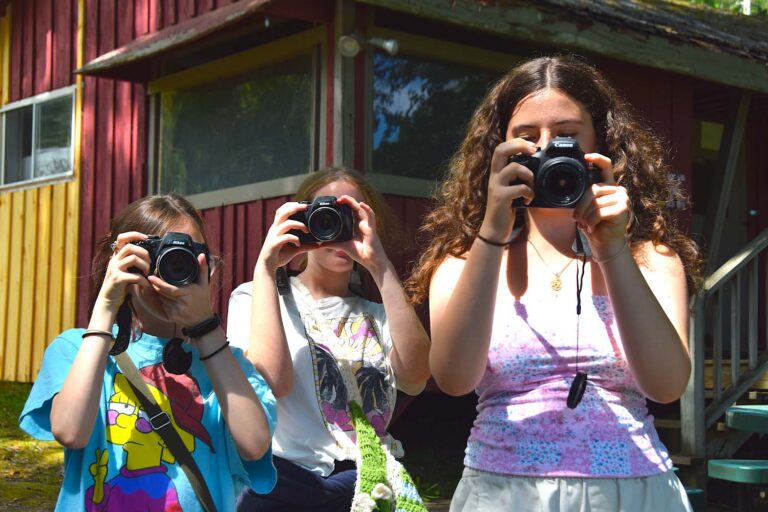 Girls holding DSLR cameras