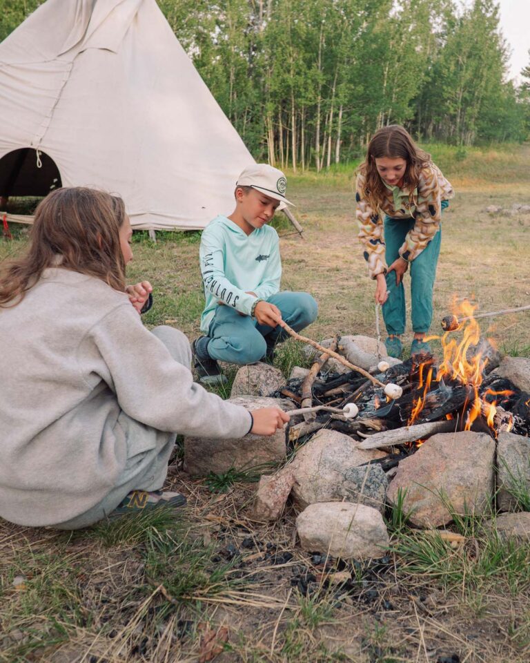 Campers roasting s'mores