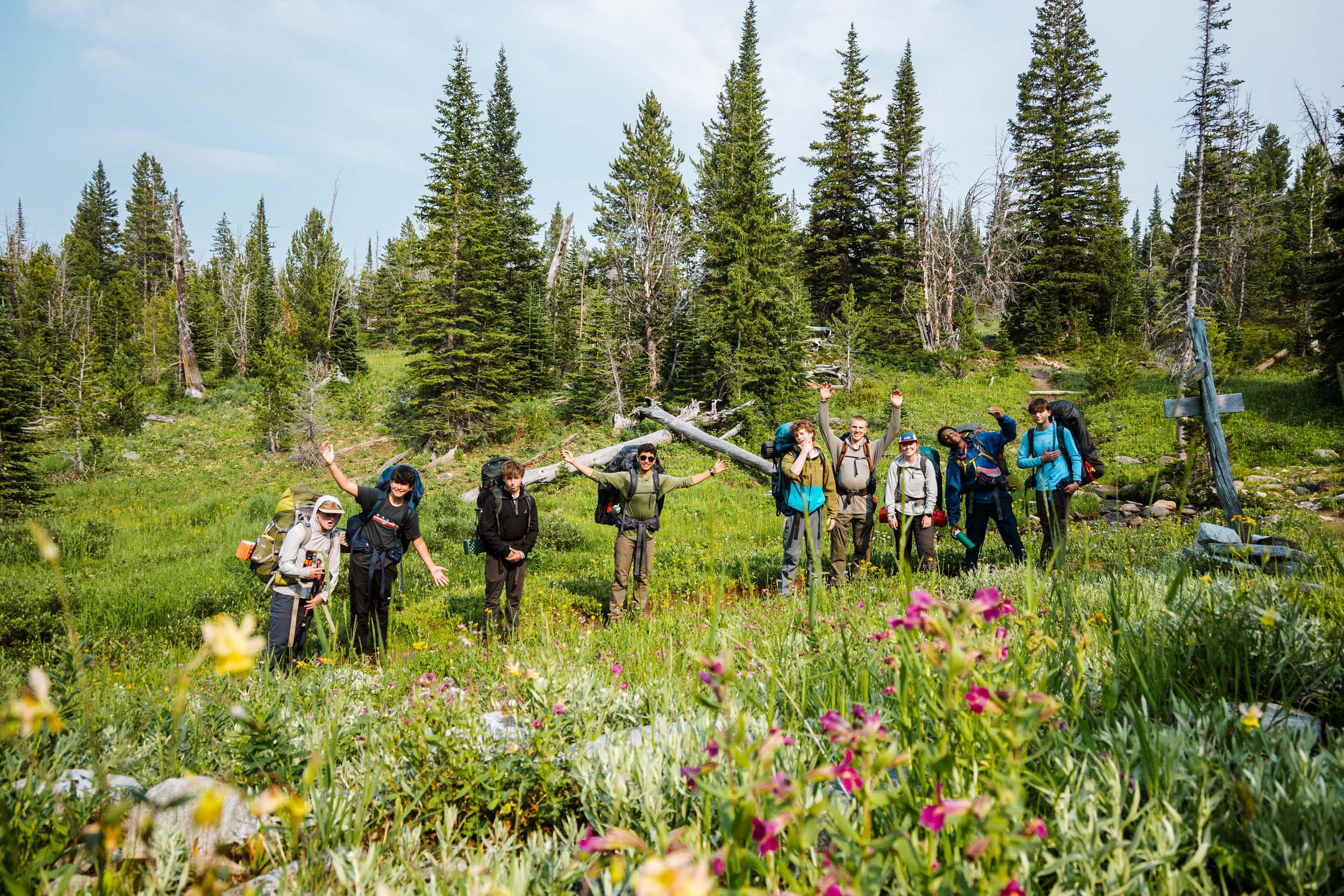 Group of kids hiking