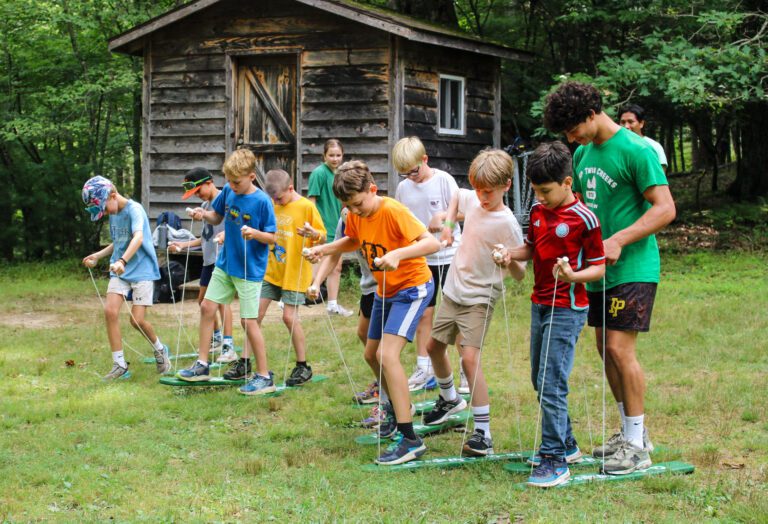 Boys team building exercise