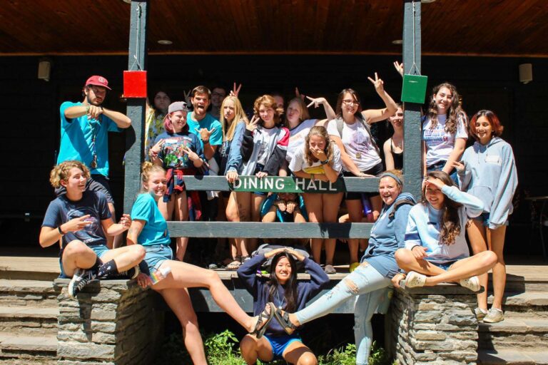 Campers outside dining hall