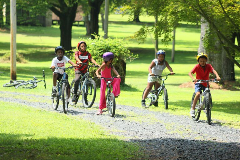 Campers riding bikes