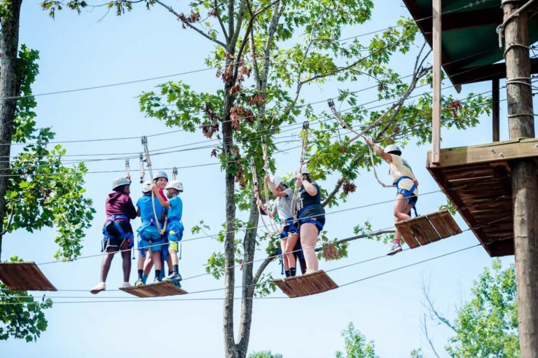 Campers on high ropes course