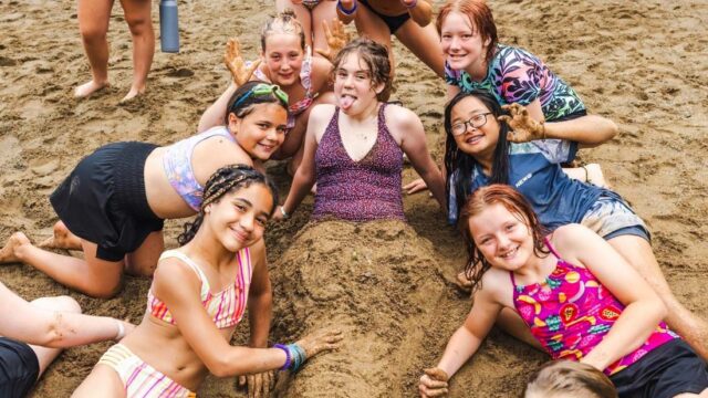 Happy girls on beach