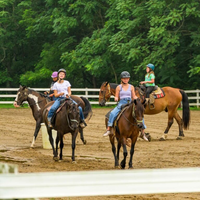 Campers riding horses