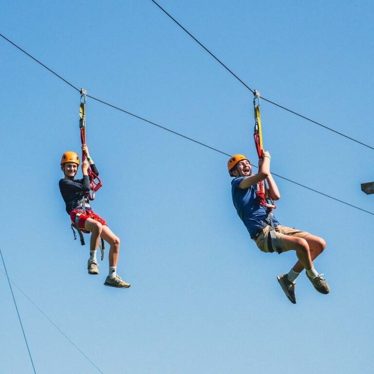 Campers on a zip line