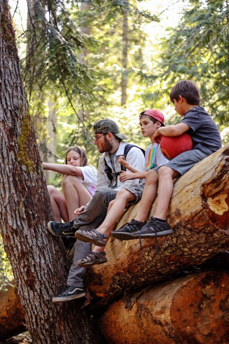Campers hanging out in a tree