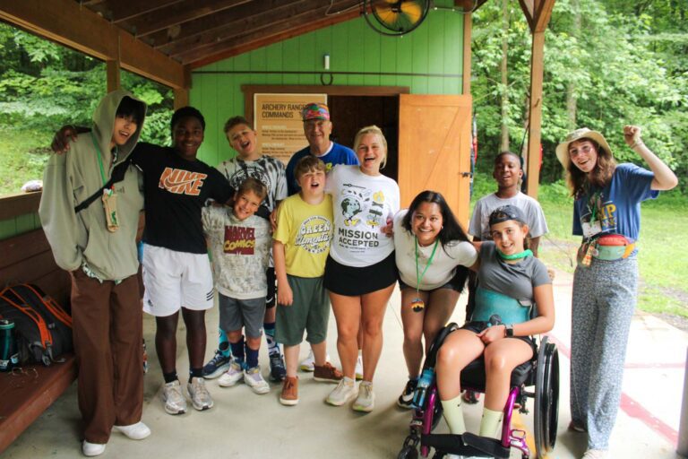 Campers at archery range